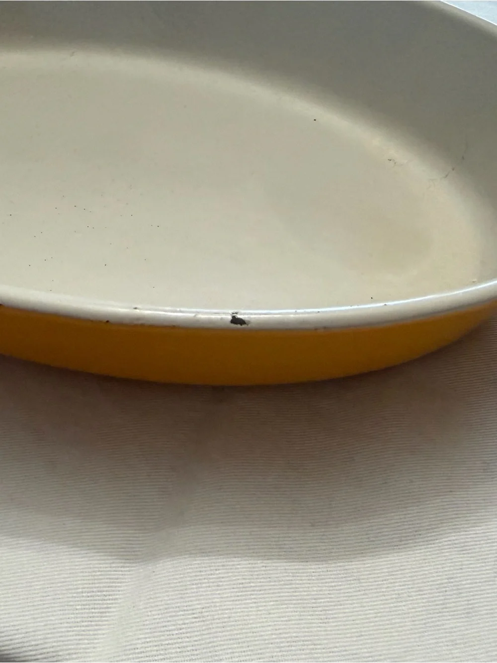 Vintage Le Creuset Yellow Oval Ceramic Baker with Cream Interior
